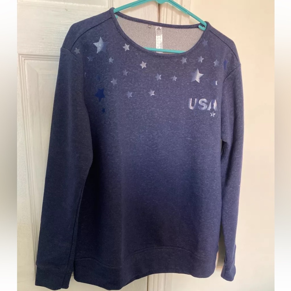 Adidas Shirt Large Blue Women Pullover Long Sleeve Sweater